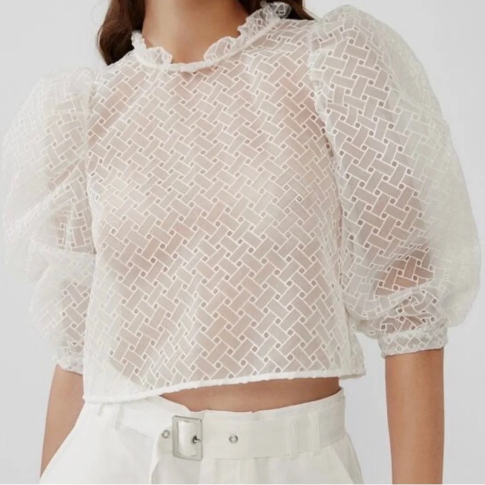 ZARA Voluminous Textured Eyelet Lace Top